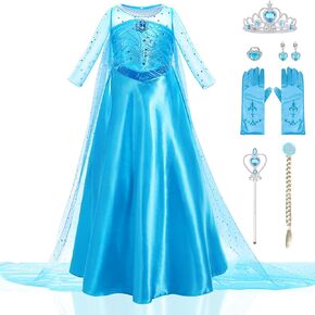 Girls Princess Dress Deluxe Princess Costume Birthday Party Snow Princess Dress Up for Girls Halloween Cosplay Fancy Dress with Accessories