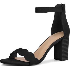 Perphy Scalloped Heel Ankle Strap Chunky Heels Sandals for Women in Kuwait