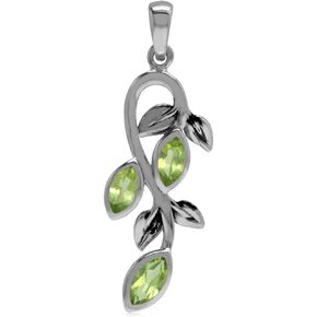 Silvershake Natural Marquise Shape Peridot 925 Sterling Silver Leaf Vintage Inspired Pendant