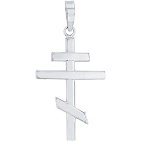 Jewelry America 14K White Gold Plain Russian Orthodox Cross Pendant