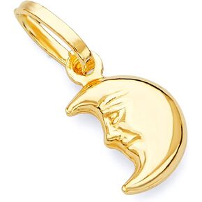The World Jewelry Center 14k REAL Yellow Gold Half Moon Face Charm Pendant