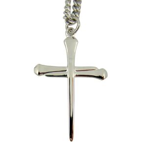 Sterling Silver Spike Nail Cross Pendant, 1 3/8 Inch