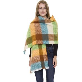 BYOS Womens Chunky Plaid Tartan Checked Soft Brushed Scarf Wrap Tassel Trims