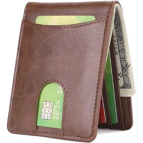 Mens Slim Front Pocket Wallet ID Window Card Case with RFID Blocking - Coffee with Quick Slot