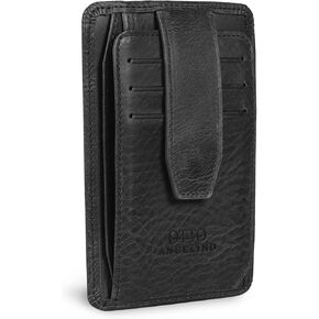 محفظة RFID Blocking Minimalist للرجال - حامل بطاقات ائتمان من الجلد الإيطالي رفيع وفتحة للعملات المعدنية بسحاب