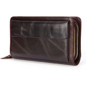 SUMGOGO Wallets for Men Women Clutch Handbag Phone & Card Holder Purse Vintage Genuine Leather Canvas Double Zip Pocket Wallet Wristlet (Black)