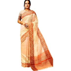ساري Apni Maati Handloom Tussar بحواف من النحاس الخام مع قطعة بلوزة للجري غير مخيطة (5.5 متر)