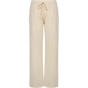 loveimgs Women's Casual Stretched Waist Relaxed Fit Lightweight Thin Wide Leg Linen Beach Pant with Drawstring