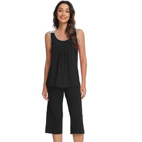 WiWi Pajamas Set for Women Sleeveless Tank Tops Capri Pants Pjs Sets Sleepwear Loungewear S-XXL