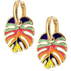 QUPENGXU Colorful Palm Leaf Drop Dangle Earrings Bohemian Tropical Plant Monstera Leaf Earrings For Women Girls