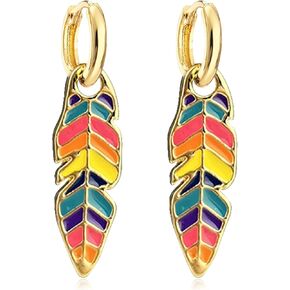 QUPENGXU Colorful Palm Leaf Drop Dangle Earrings Bohemian Tropical Plant Monstera Leaf Earrings For Women Girls