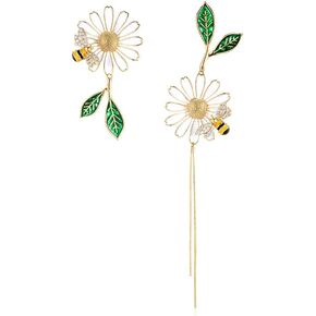 Enamel Daisy Flower Stud Earrings,Cute Bee Rhinestone Sunflower Dangle Earrings Long Tassel Daisy Petal Earrings Jewelry for Women Girls