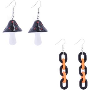 2 Pair Halloween Fun Pumpkin Earrings Acrylic Long Chain Statement Earrings Resin Pumpkin Cat Mushroom Earrings