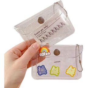 4 PCS Glitter Transparent Card Holder Waterproof Coin Purse Wallet Pouch Creadit Card Business Card Case for Women Girls (D)