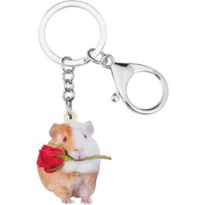 WEVENI Acrylic Valentines Day Rose Guinea Pig Keychain Accessories Novelty Jewelry For Women Girl