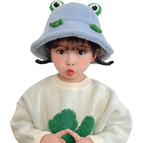 Kids Winter Bucket Hats w/Chin Strap 3-7yr Girls Boys Toddler Faux Fur Frog Cap