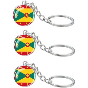 3 Pcs Grenada Flag Key Chain,Cool Keychain for Car Keys, Stainless Steel Keyrings & Keychains,Used for Home Decoration, Jewelry Hanging Decorations.