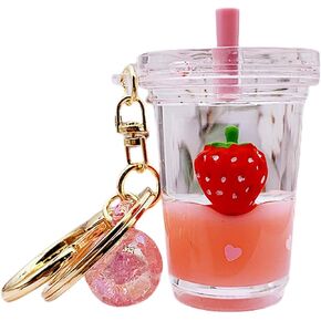 ICI-Rencontrer Floating Strawberry Backpack Car Key Pendant Kids Girls Women Acrylic Bag Wallet Liquid Keychain