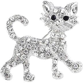 Cute Cat Brooch Pin Crystal Alloy Cat Brooch Sparkling Lucky Cat Brooch for Woman Girl Teens