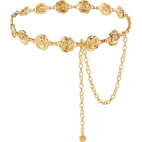 TIESOME Rose Waist Chains Belts for Women, Adjustable Flower Bridal Wedding Belt Floral Skinny Metal Waist Belt for Dresses