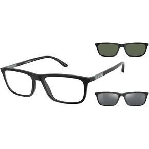 Emporio Armani Men's Ea4160 Prescription Eyewear Frames with Two Interchangeable Sun Clip-ons Rectangular