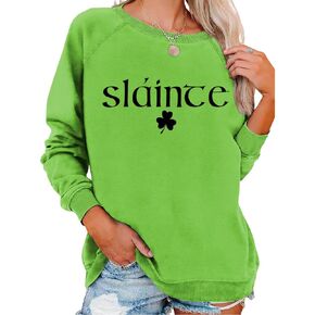 Sharock قمصان طويلة الأكمام للنساء سترة Sharock سترة نسائية Slainte St. باتريك يوم طباعة البلوز الأيرلندية