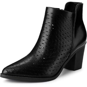 Allegra K Women's Cut Out Boots Pointed Toe Chunky Low Heels Dressy Western Ankle Boots