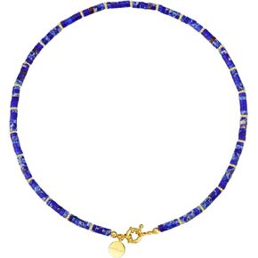 shownii Boho Beaded Choker Necklace for Women,Gemstone Necklace Natural Stone 14K Gold Plated Handmade Necklace Jewelry Gift