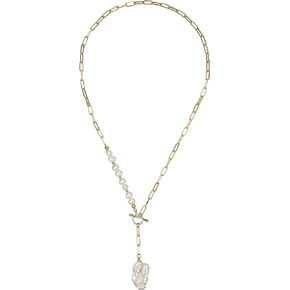Paper Clip Necklace, Pearl Pendant Necklace 18k Gold Plated Chunky Chain 3cm Irregular Pearl Charm Vintage Stylish Necklace for Women Girls
