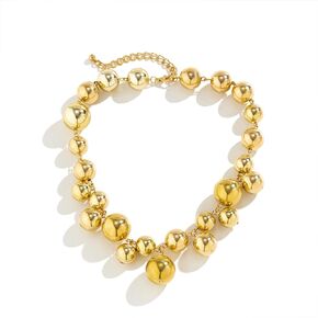 Chunky Gold Silver Beaded Choker Necklaces for Women, Large Beaded Faux Pearl Punk Ball Cluster Collar Choker Necklace Jewelry Gift