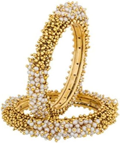 Efulgenz Fashion Jewelry Indian Bollywood 14 K Gold Plated Faux Pearl Beads Bracelets Bangle Set (2 Piece) in Saudi Arabia