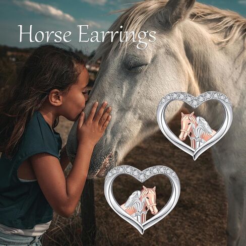 EXRANQO Horse Earrings For Girls 925 Sterling Sliver Cubic Zircon Horse Stud Earrings Hypoallergenic Cute Animal Horse Jewelry Gifts For Women Girls Mother Daughter in Kuwait