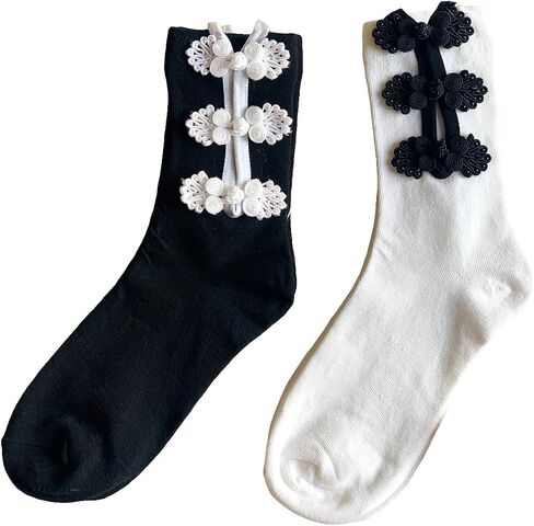 OYOANGLE Women's 2 Pairs Buckle Decor Solid Soft Crew Socks lightweight Comfortable Soft Socks Preppy For Daily in Saudi Arabia