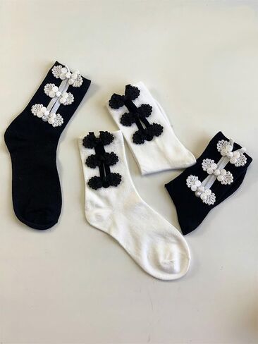 OYOANGLE Women's 2 Pairs Buckle Decor Solid Soft Crew Socks lightweight Comfortable Soft Socks Preppy For Daily in Saudi Arabia
