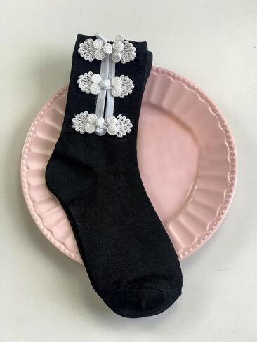 OYOANGLE Women's 2 Pairs Buckle Decor Solid Soft Crew Socks lightweight Comfortable Soft Socks Preppy For Daily in Saudi Arabia