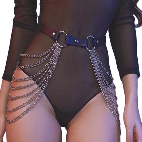 NICEYST Women Punk Waist Belt PU Leather Chain Fringe Belly Harness Belt Tassel Waistband Party Nightclub Women Accessories in Saudi Arabia