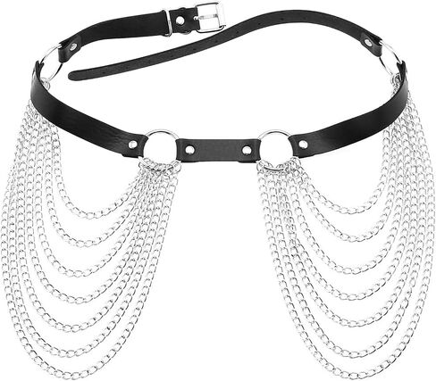 NICEYST Women Punk Waist Belt PU Leather Chain Fringe Belly Harness Belt Tassel Waistband Party Nightclub Women Accessories in Saudi Arabia