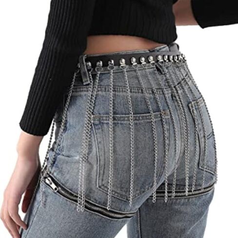 NICEYST Women Punk Waist Belt PU Leather Chain Fringe Belly Harness Belt Tassel Waistband Party Nightclub Women Accessories in Saudi Arabia