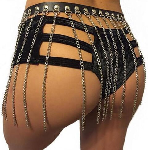 NICEYST Women Punk Waist Belt PU Leather Chain Fringe Belly Harness Belt Tassel Waistband Party Nightclub Women Accessories in Saudi Arabia