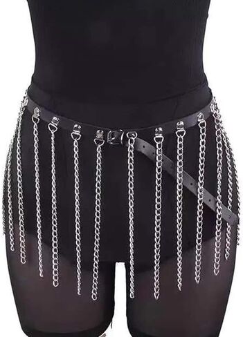 NICEYST Women Punk Waist Belt PU Leather Chain Fringe Belly Harness Belt Tassel Waistband Party Nightclub Women Accessories in Saudi Arabia