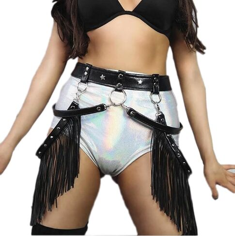NICEYST Women Punk Waist Belt PU Leather Chain Fringe Belly Harness Belt Tassel Waistband Party Nightclub Women Accessories in Saudi Arabia