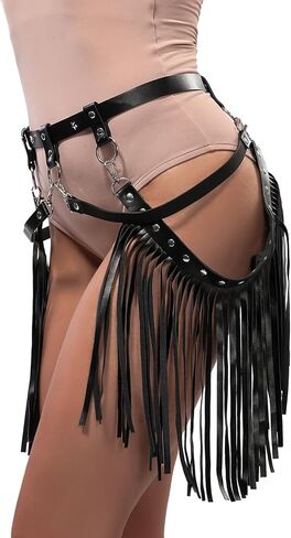 NICEYST Women Punk Waist Belt PU Leather Chain Fringe Belly Harness Belt Tassel Waistband Party Nightclub Women Accessories in Saudi Arabia