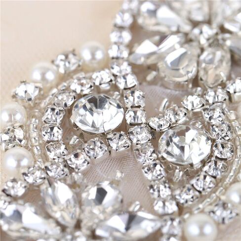 حزام زفاف ذهبي وردي مزين بحجر الراين واللؤلؤ مطرز بالكي للثوب الرسمي, فضي -3, 1 Packs in Kuwait