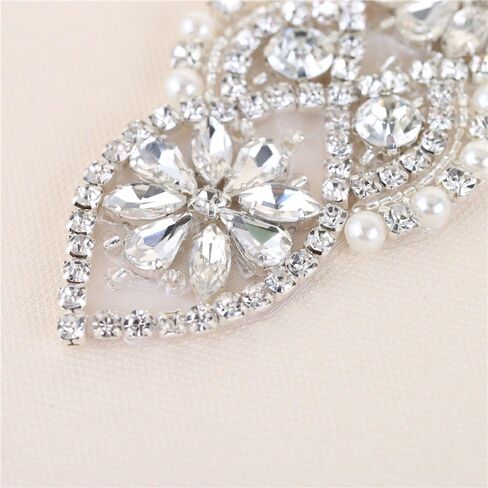 حزام زفاف ذهبي وردي مزين بحجر الراين واللؤلؤ مطرز بالكي للثوب الرسمي, فضي -3, 1 Packs in Kuwait