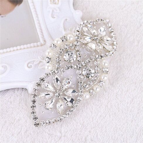 حزام زفاف ذهبي وردي مزين بحجر الراين واللؤلؤ مطرز بالكي للثوب الرسمي, فضي -3, 1 Packs in Kuwait