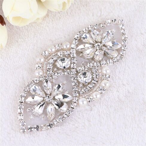 حزام زفاف ذهبي وردي مزين بحجر الراين واللؤلؤ مطرز بالكي للثوب الرسمي, فضي -3, 1 Packs in Kuwait