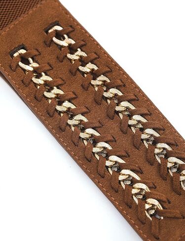 أحزمة الخصر النسائية FAN&LOUIS مقاس 2.4 سم قابلة للتمدد ومطاطة عتيقة للفساتين ذات السلسلة الذهبية in Kuwait