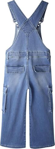 KIDSCOOL SPACE Girls Denim Overalls,Wide Leg Accordion Deep Heel Pockets Cargo Jeans Dungarees in Saudi Arabia