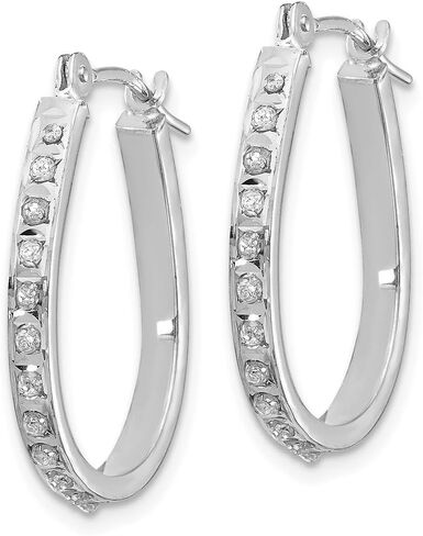 FB Jewels Solid 14K White Gold Diamond Fascination Oval Hinged Hoop Earrings in Saudi Arabia