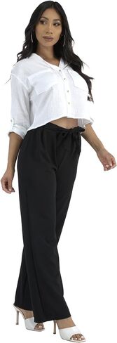 ShoSho Womens High Waist Palazzo Wide Leg Pants Straight Leg Trousers with Self Tie in Saudi Arabia